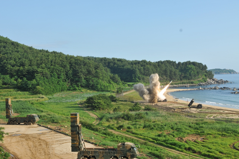 Missile tests being conducted by US and South Korean forces at an undisclosed location in South Korea on July 5, 2017 (US military handout)